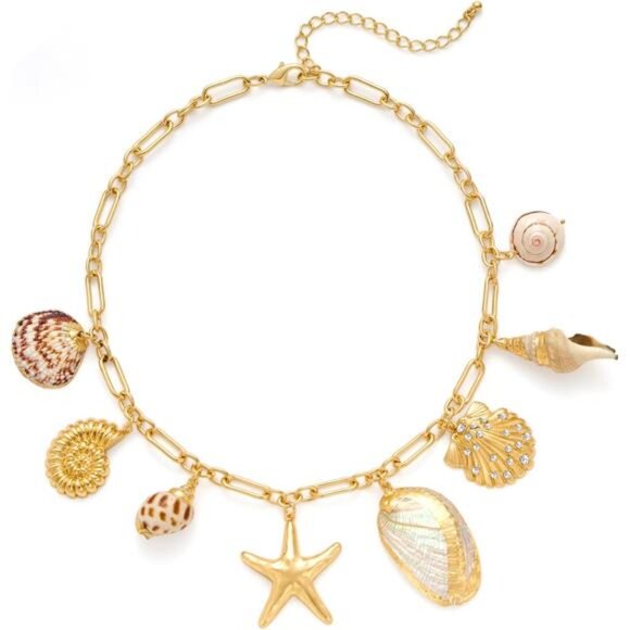 Gold Seashell Necklace | Conch & Starfish Pendant, Ocean-Inspired Jewelry. - Picture 4 of 5